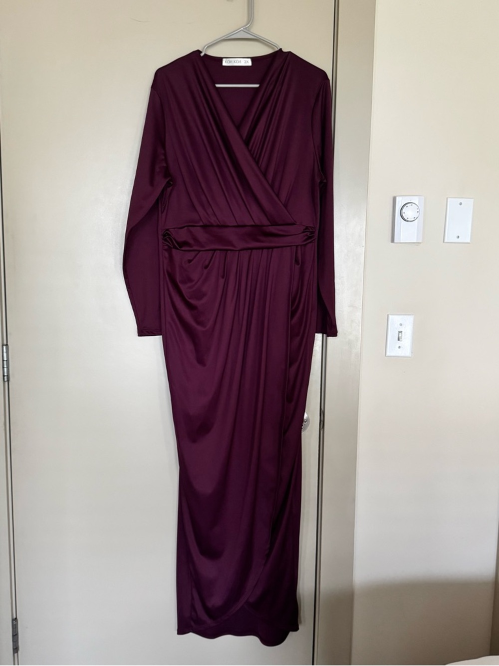 Women’s Long Sleeve Wrap Maxi Dress in Burgundy